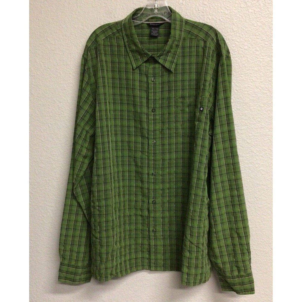 Marmot Shirt Mens XXL Green Plaid Polyester Button Up Pocket Long Sleeve